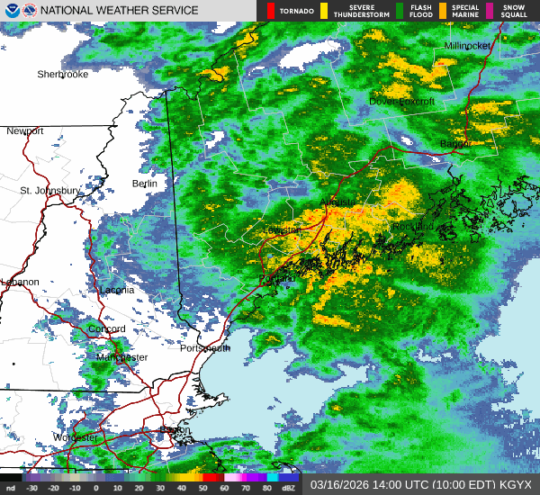 Radar showing weather and rain over New Hampshire on Monday, March 16.