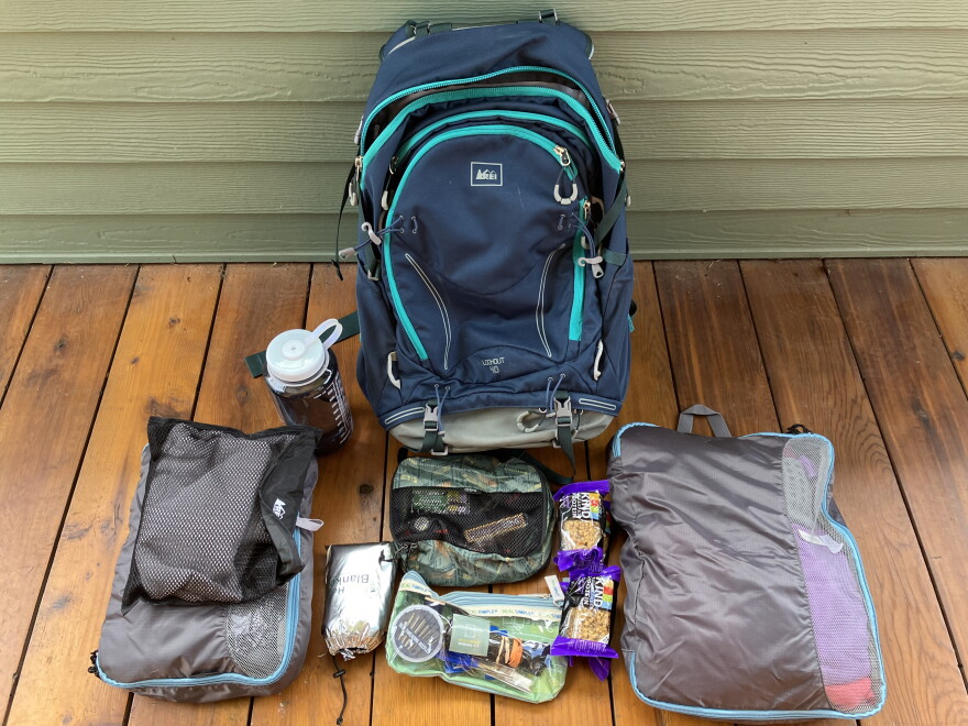 A go bag with supplies.