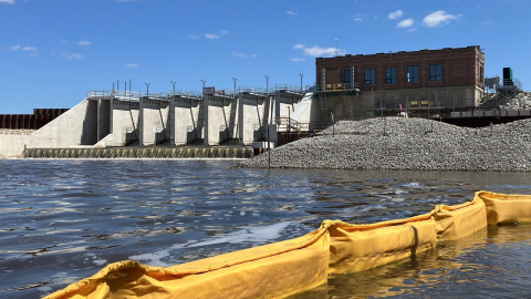 Construction is still ongoing at the Sanford Dam in Midland County in April 2025. Since the flood five years ago, the dam has a new spillway, the hydropower plant has been decomissioned and workers are building an auxiliary spillway, which will be able to divert excess water further downstream.