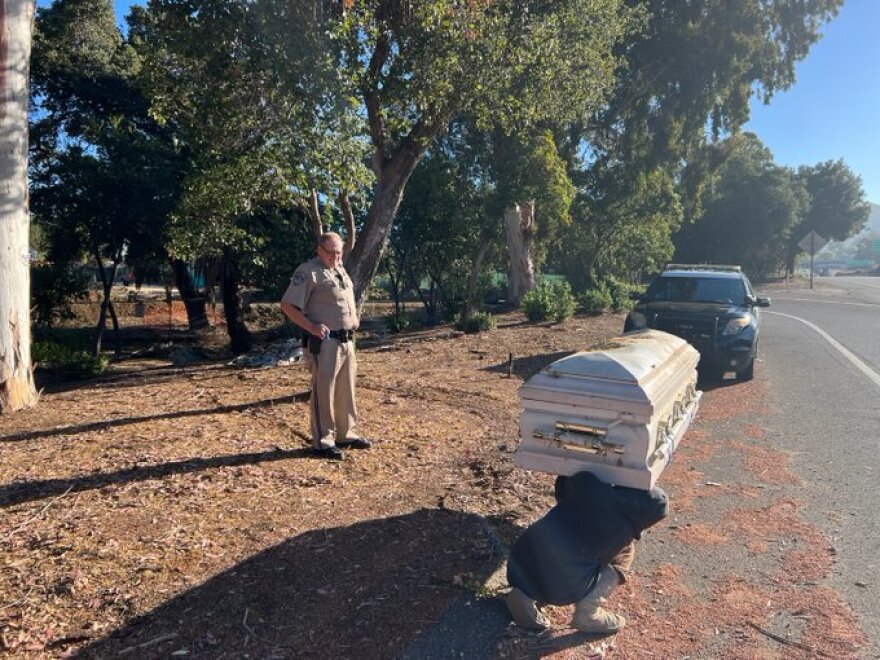 CHP officers make a startling find off of Highway 101 on the Central Coast: A casket. Fortunately, it was empty.