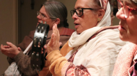 Three women chant the Hare Krishna mantra at a Lunar Eclipse event. Women of all ages meet at SanctuaryAlachua to practice ahimsa (nonviolence). (Photos by Jessica Lowell/WUFT News)