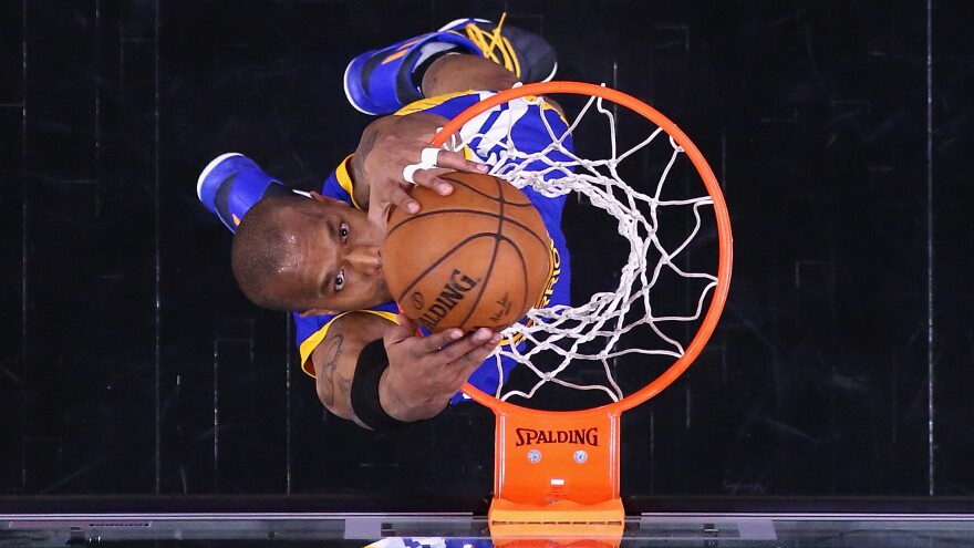 David West of the Golden State Warriors dunks in the first half of Game Four of the 2017 NBA Western Conference Finals.