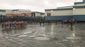 The Bethel, Kotzebue, and Nome high school girl cross-country runners compete on September 22, 2018 at Bethel Regional High School for positions in the state cross-country championship.