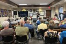 Developer Drew Nations addresses the crowd at a community information session in Stokes County
