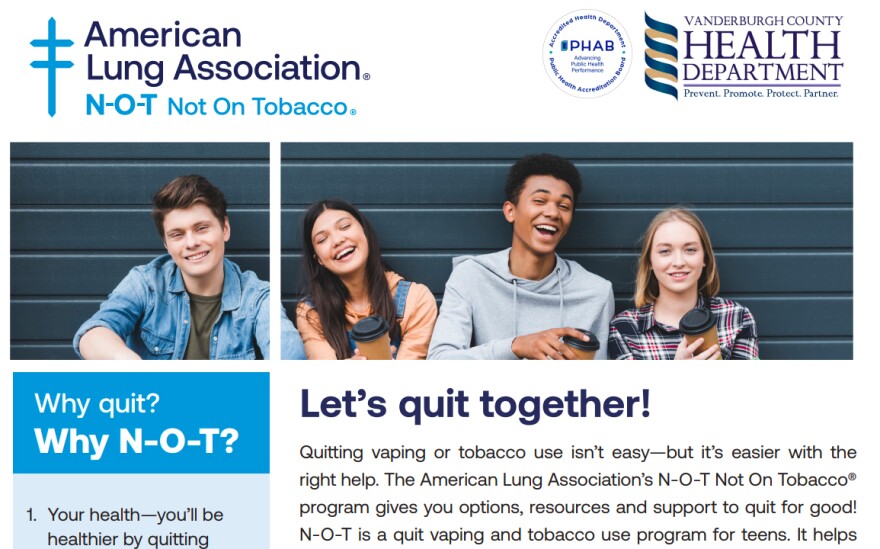 Flier for the Not On Tobacco Program utilizing American Lung Association curriculum.