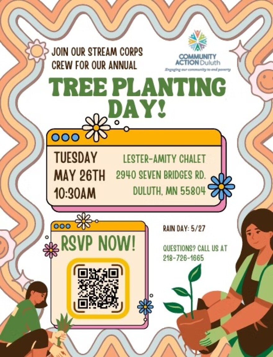 Poster for a Tree Planting Event; illustrations and designs showing people with plants