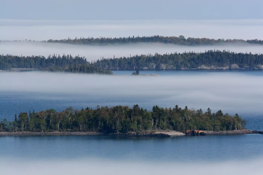 A wide shot of the Susie Islands. One of the islands, Francis Island, was recently returned to the Grand Portage Band of Lake Superior Chippewa, in an acquisition financed by a $1.2 million grant from the Duluth-based Lloyd K. Johnson Foundation.