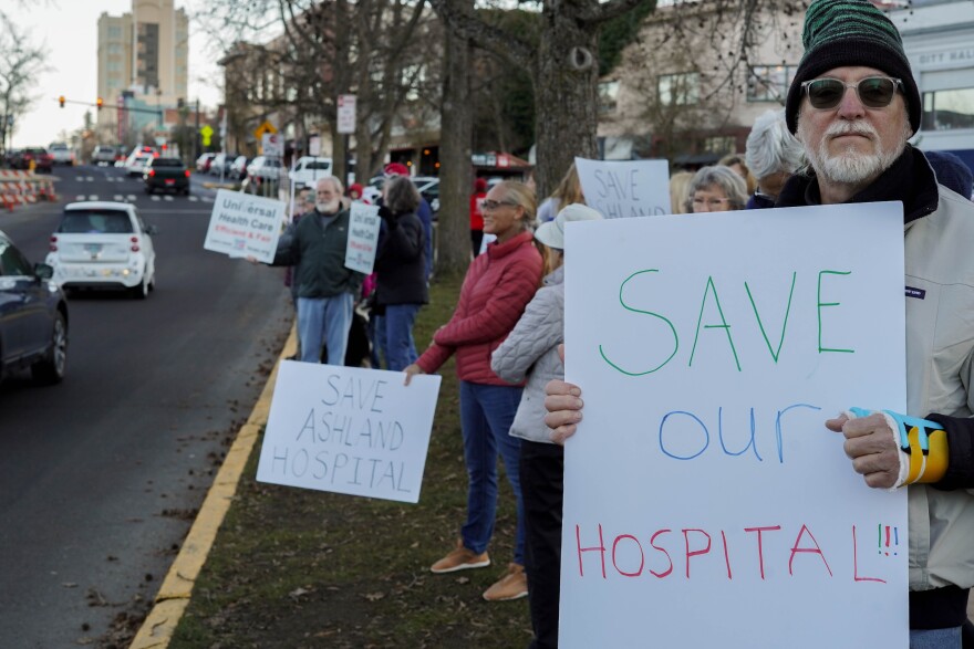 Residents protest the closing of Ashland Community Hospital's birthing center in Ashland on Jan. 16, 2026.