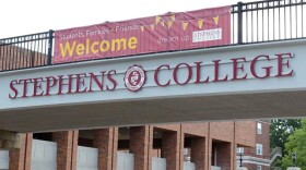 A welcome banner hangs on the Stephens College bridge at Stephens College in Columbia.