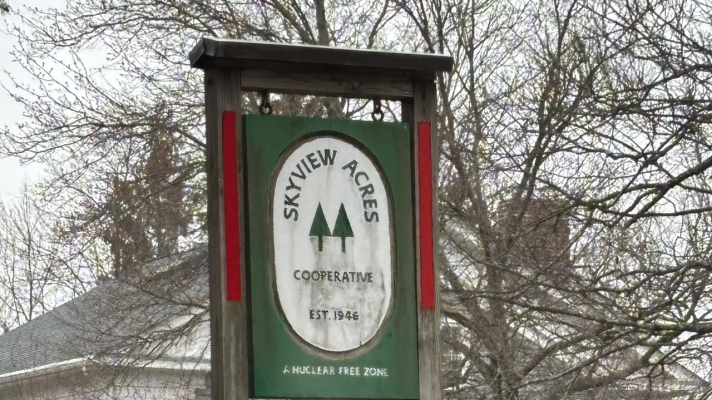 The sign at the entrance to the Skyview Acres Cooperative in Pomona, NY.