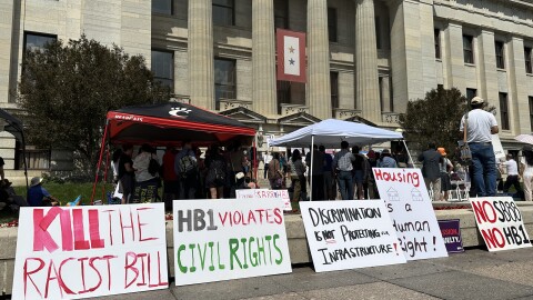 A demonstration at the Statehouse against House Bill 1 and Senate Bill 88 in June 2025.