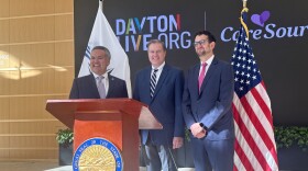 Image of three men. Ohio Congressman Mike Turner (c) is flanked by Dayton Live CEO/President Gabriel van Aalst (r) and CareSource CEO/President Erhardt Preitauer (l). They are part of the planning team that will bring hundreds of international dignitaries to Dayton during the 2025 Memorial Day holiday. 