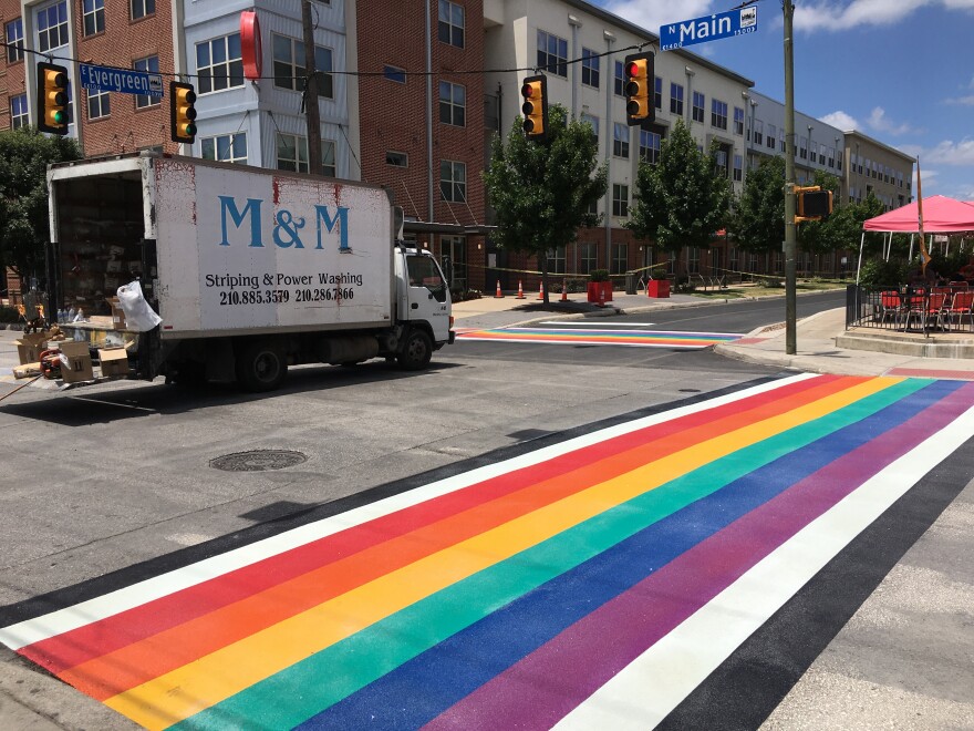 San Antonio's rainbow crosswalk at N. Main Avenue and Evergreen when it was first installed in 2018