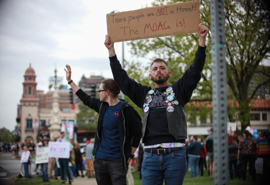  Alexx Abreu protests on April 27 near the Mill Creek fountain. 