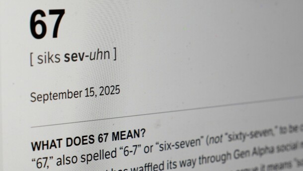 FILE - This Dictionary.com page shows the newest word of the year "6-7" on a computer screen