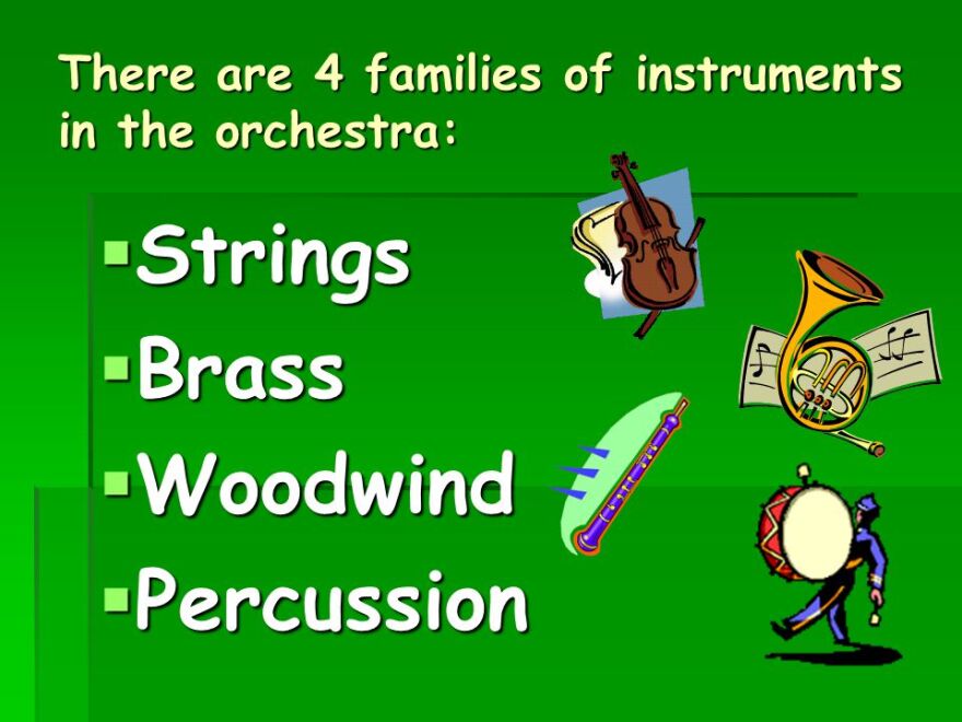 Four families of instruments in the orchestra