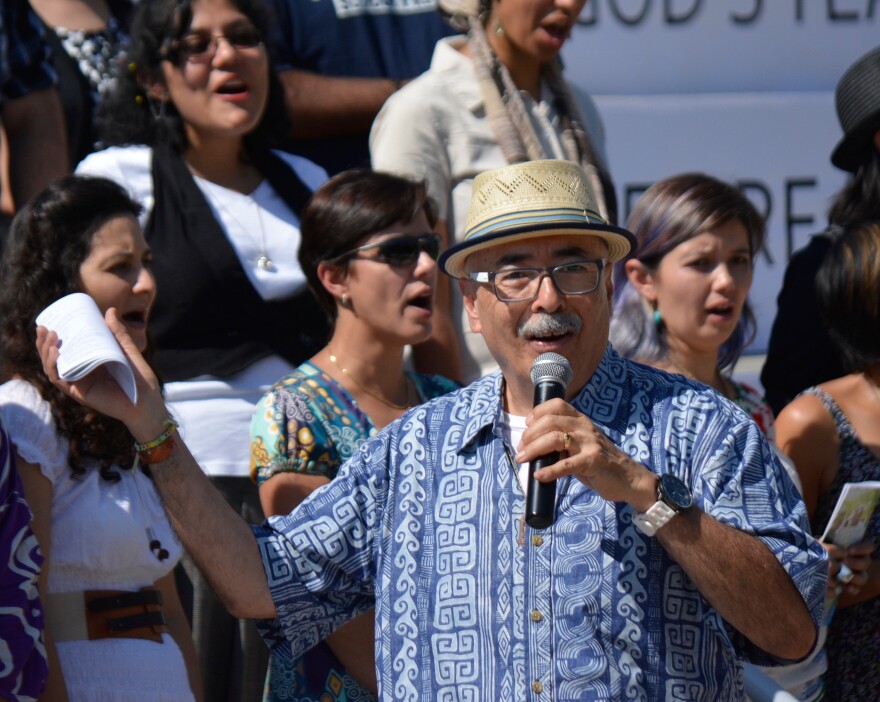 Juan Felipe Herrera speaks at the California Unity Poem Fiesta, a 2014 gathering celebrating his two years (at that point) as the state's poet laureate.