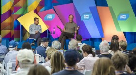 Journalist Fareed Zakaria, left, interviews BlackRock CEO Larry Fink during an Aspen Ideas Festival panel on Tuesday, July 30, 2026. During the talk, Fink expressed excitement about AI’s contribution to the U.S. economy.