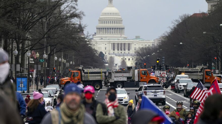 Supporters of President Trump attend a rally at Freedom Plaza on Tuesday, the day before Congress' joint session to certify the 2020 Electoral College results.