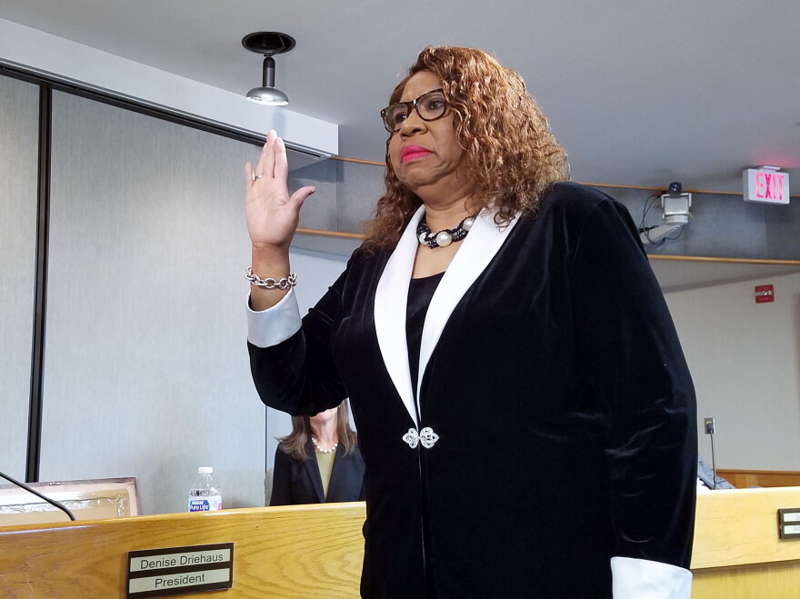 Stephanie Summerow Dumas takes the oath of office during a ceremony Jan. 8, 2019.