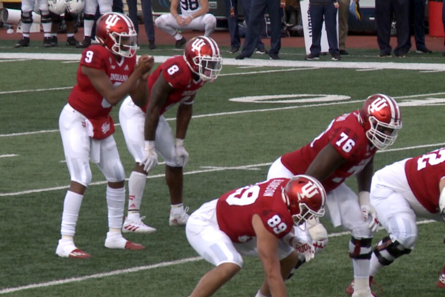 Indiana quarterback Michael Penix awaits the snap during a game against Penn State at Memorial Stadium.