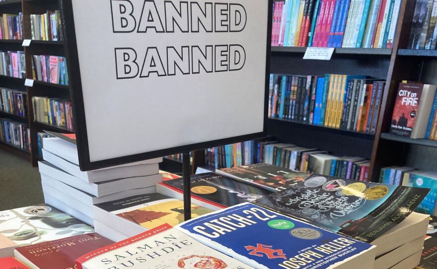 A stack of banned books.