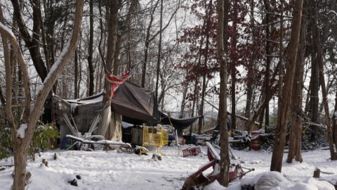 Unhoused encampments on the Thomson property located off of South Rogers Street near the Duke Energy substation.