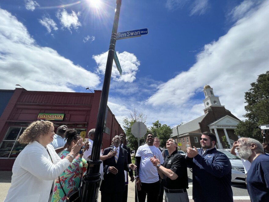Local leaders cheering as signage for Ben Swan Way went up back in 2022 where State Street meets Wilbraham Road and Eastern Avenue in Springfield.