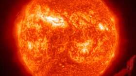 This image captures an elongated erupting prominence -- Prominences are huge clouds of relatively cool dense plasma suspended in the Sun's hot, thin corona. Photo: NASA