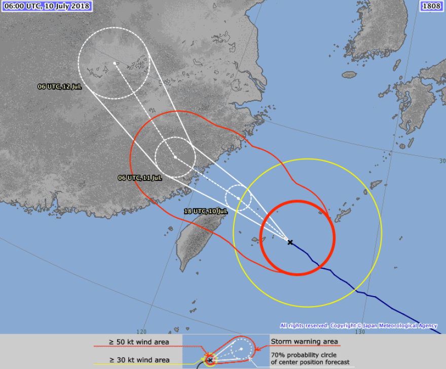 Forecast track of super typhoon Maria.