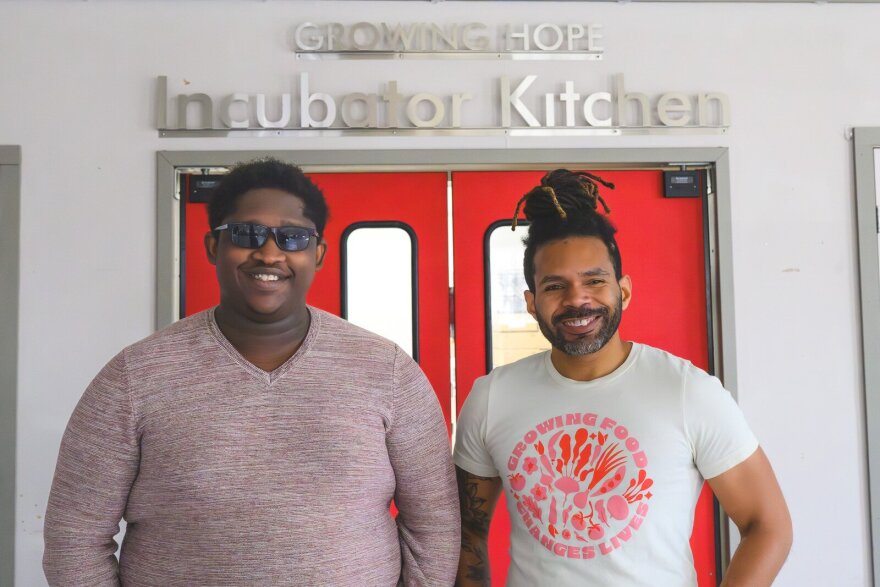 Deante Bland and Julius Buzzard at Growing Hope's incubator kitchen.