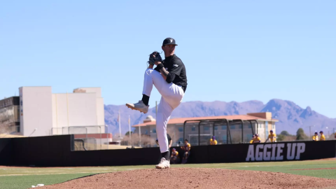 Hazen Wright, new trasfer for Missouri State, pitching for former team New Mexico State Aggies
