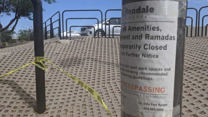 Closed ramadas at a Glendale park