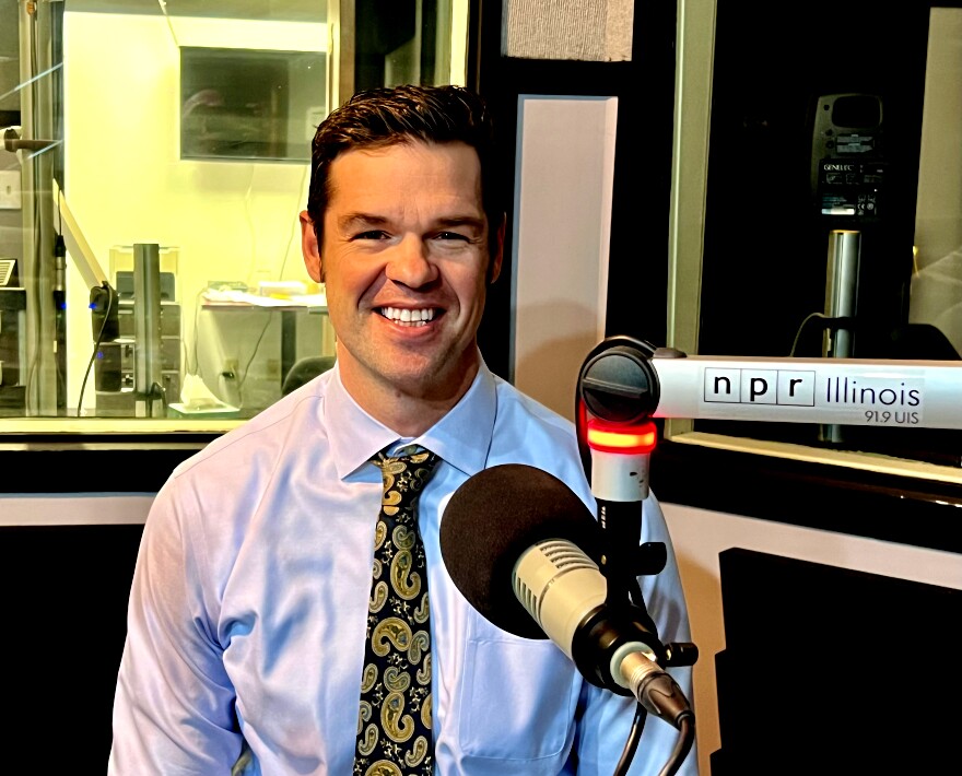 Ryan Croke at the mic NPR Illinois Studio A