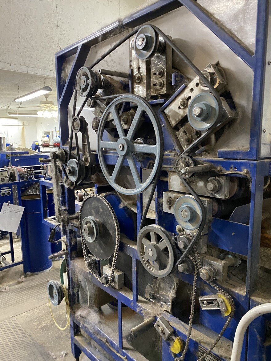 The blue carding machine at America's Natural Fiberworks.