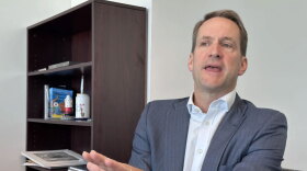 Congressman Jim Himes briefing reporters at his office in Stamford on Oct. 7, 2026.