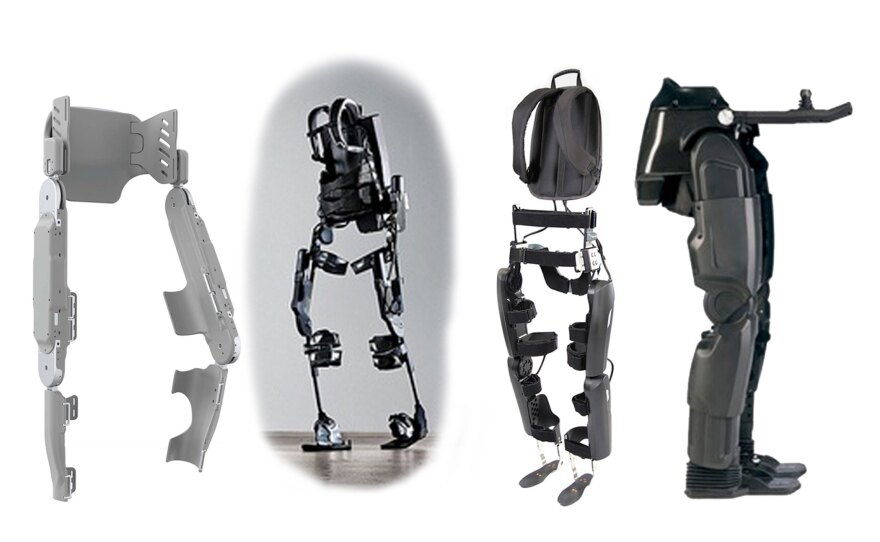 From left to right, the Vanderbilt exoskeleton, the Ekso Bionics exoskeleton, ReWalk by Argo Medical Technologies and Rex by Rex Bionics.