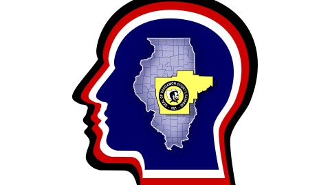 An image of a head with the Sangamon County seal inside