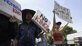 Protestors in Chico, Calif. on June 14, 2025, in the first ‘No Kings Day' protest.