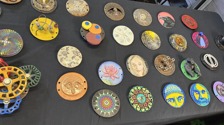Several of the different parking meter artworks that will be shown at The Oblivion Gallery, pictured on Sept. 28, 2026.