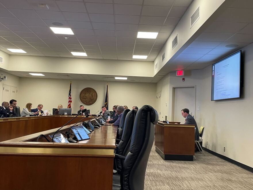Former 13th Circuit Solicitor Walt Wilkins, far right, sits and listens to a House Judiciary subcommittee on Tuesday, Feb. 17, 2026.