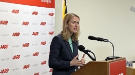 Maryland Comptroller Brooke Lierman speaks at a Maryland AARP PROTECT Week launch event on Monday at AARP Maryland in Annapolis, Md.