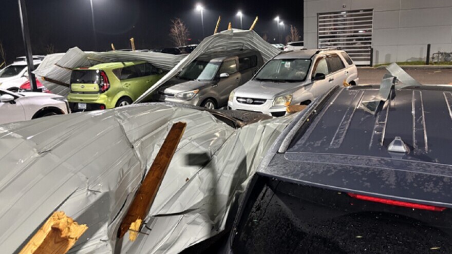 Damage from the Thursday night storm at a local Kia dealership.