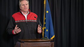 Alaska Gov. Mike Dunleavy speaks at a news conference about COVID-19 this month. (Office of the Governor)