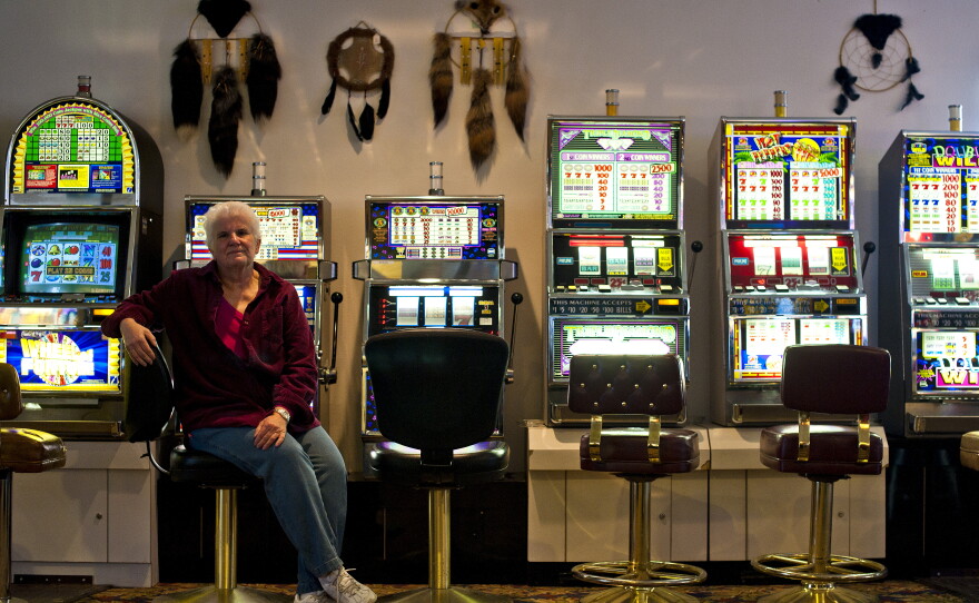 Denise Coyle, owner of the Border Inn, which straddles Utah and Nevada — hence the slot machines on one side.