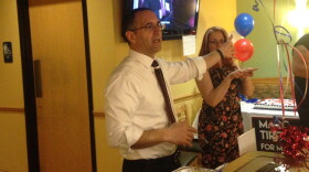 Marc speaks to supporters