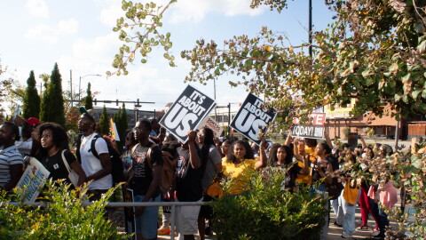 UNCG, NC A&T students walk to the polls for to cast their ballots