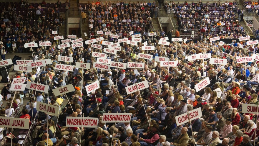 Attendees at the Colorado Republican Convention in Colorado Springs on April 9.