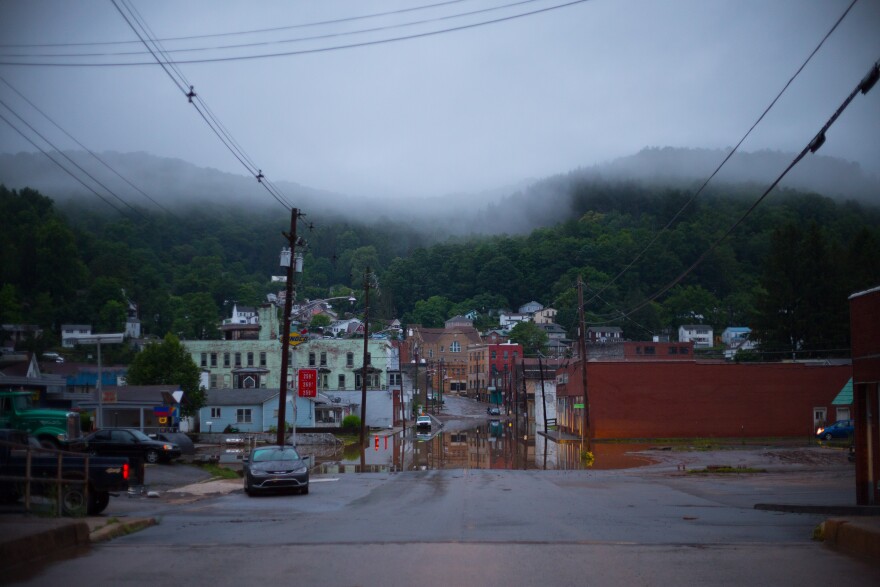 Downtown Richwood, WV, at dawn after hours of heavy rain flooded the little town.