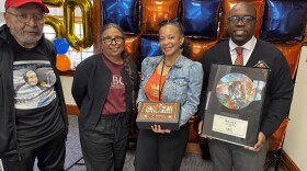 (from left) Former WHCJ station manager Theron "Ike" Carter, HBCU Radio Preservation Project director Jocelyn Robinson, current WHCJ station manager Grace Curry and Savannah State University president Dr. Jermaine Whirl.